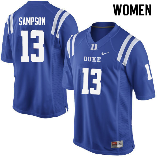 Women #13 Sayvon Sampson Duke Blue Devils College Football Jerseys Sale-Blue